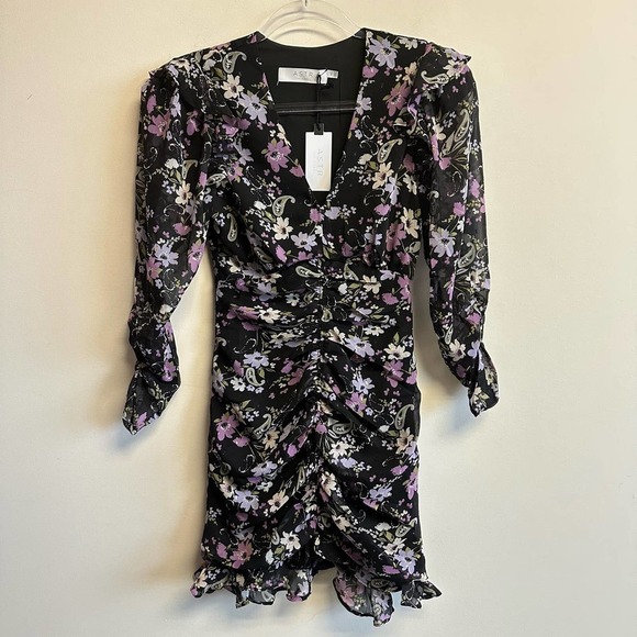 NEW ASTR the Label Kimbra Floral Print Ruched Front Mini Dress Size XS - Picture 1 of 12